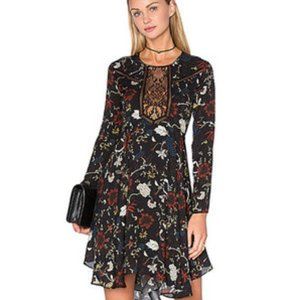 A.L.C. Cynthia Long-Sleeve Floral Silk A-Line Mini Dress in Black